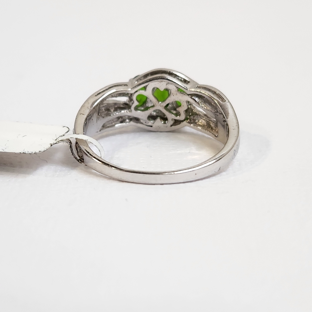 [SOLD LOCALLY] 925 Diopside Trilogy & Zircon Ring Sz 7 Petite Semi Vintage - Picture 6 of 12